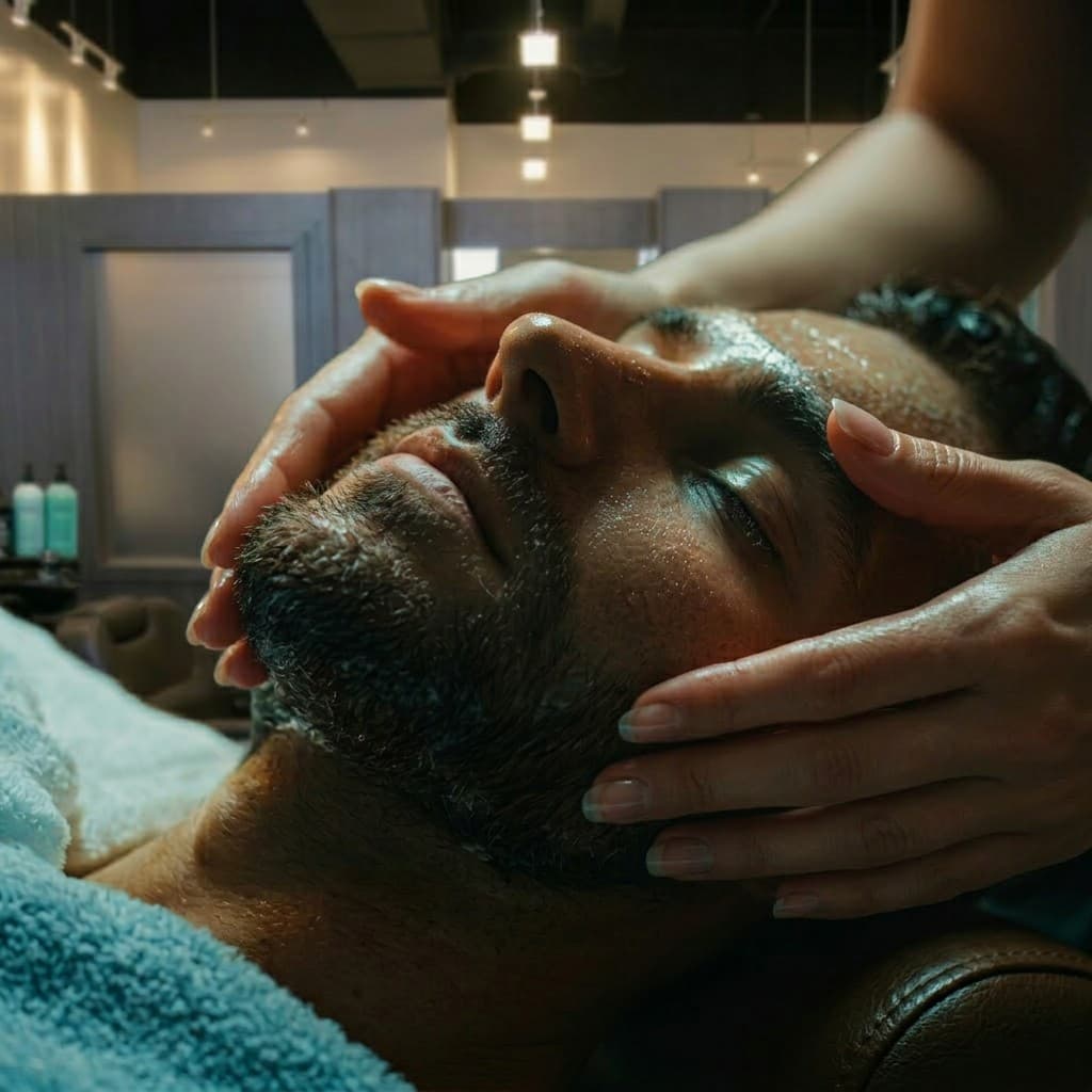 Relaxing men's facial skin treatment at 18|8 Fine Men's Salons Dallas