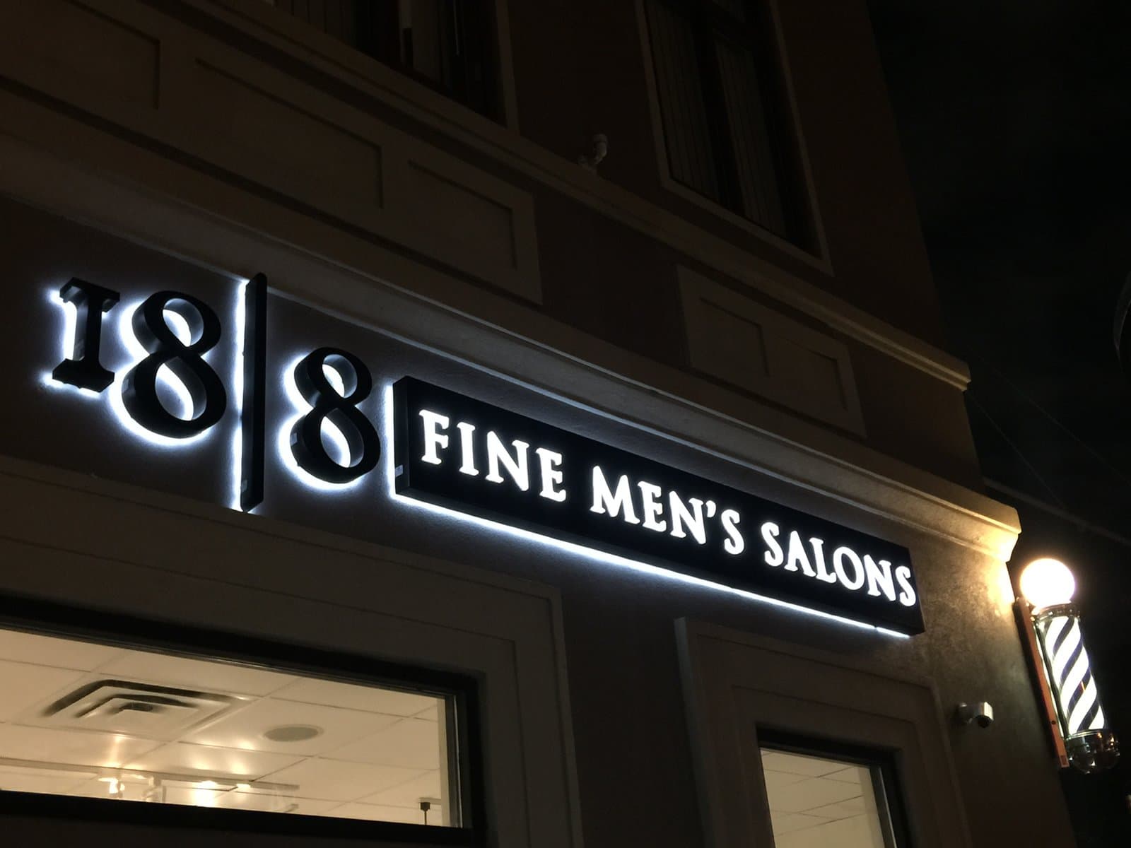 18|8 Fine Men's Salons storefront sign in Uptown's West Village, Dallas
